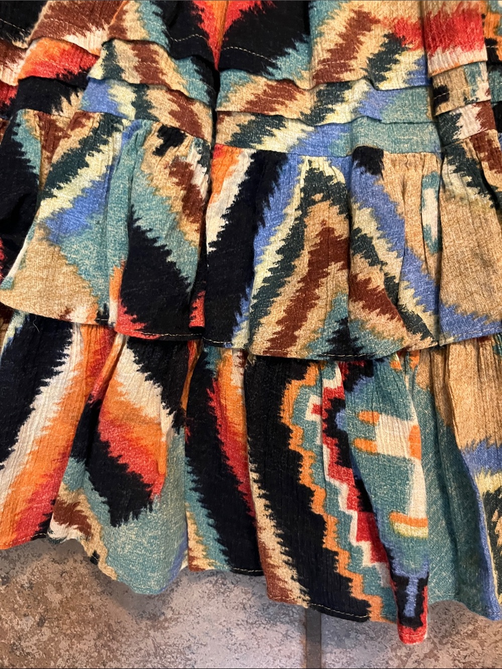 Lauren Ralph Lauren Multi-Color Tiered Skater Skirt in Teal, Black & Orange - Picture 3 of 7